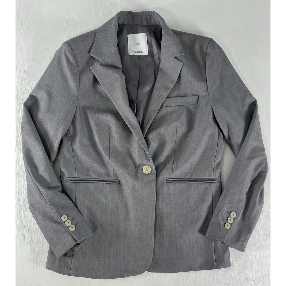 MNG Mango Women's US Size 10 Single‎ Breasted Fitted Blazer Jacket Grey Classic
